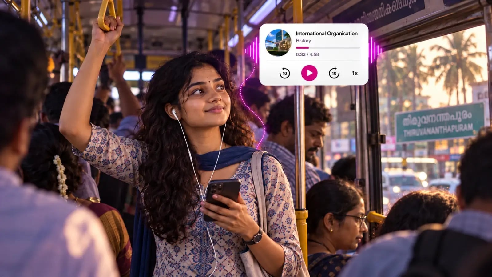 Kerala PSC aspirant listening to Edpodia audio lessons during commute